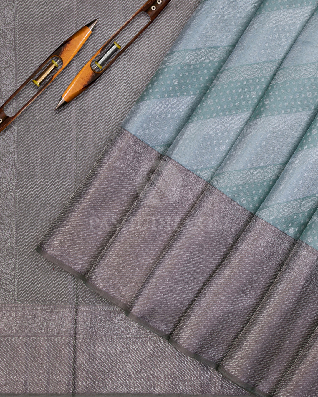 Powder Blue, Teal and Grey Kanjivaram Silk Saree - D525(A) - View 1