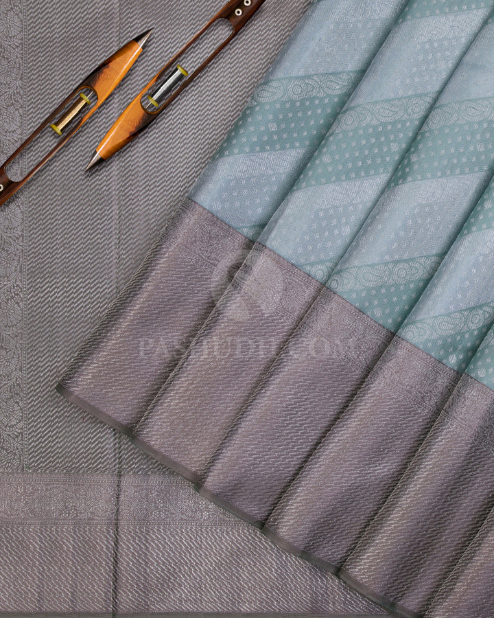 Powder Blue, Teal and Grey Kanjivaram Silk Saree - D525(A) - View 1