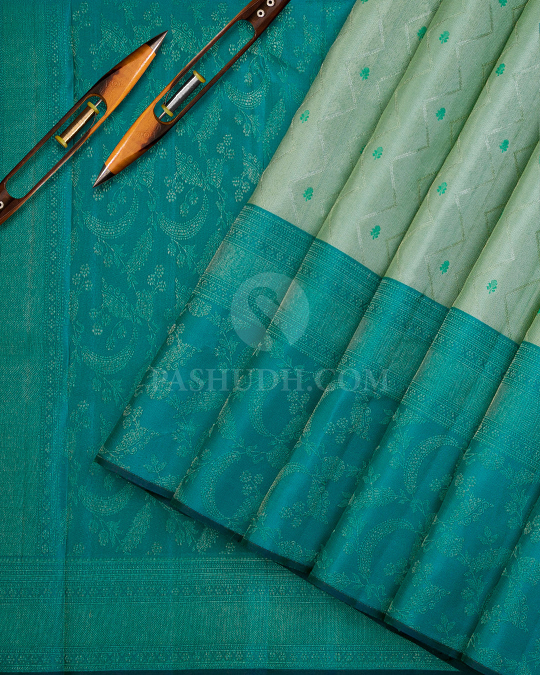 Powder Blue and Turquoise Blue Kanjivaram Silk Saree - DJ258