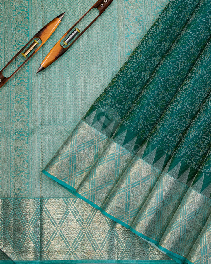 Pine Green and Sky Blue Kanjivaram Silk Saree from Pashudh