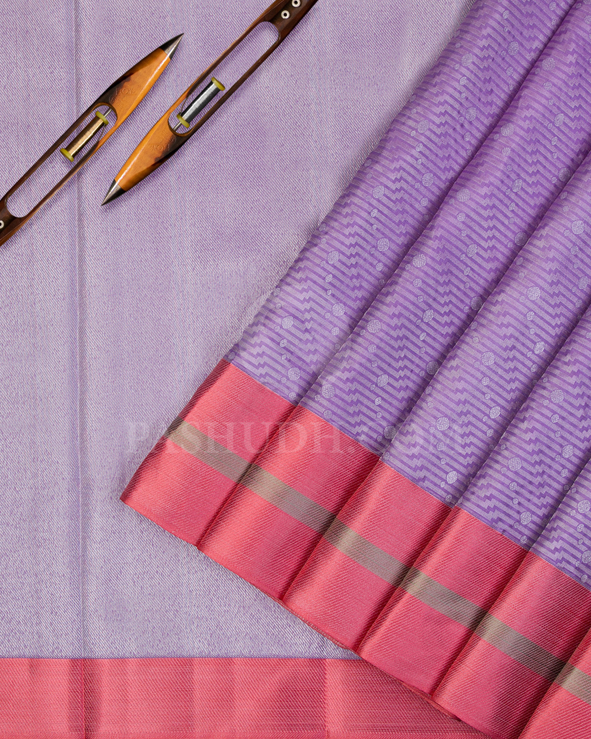 Lavender and Peachy Pink Kanjivaram Silk Saree - D536(B) - View 1