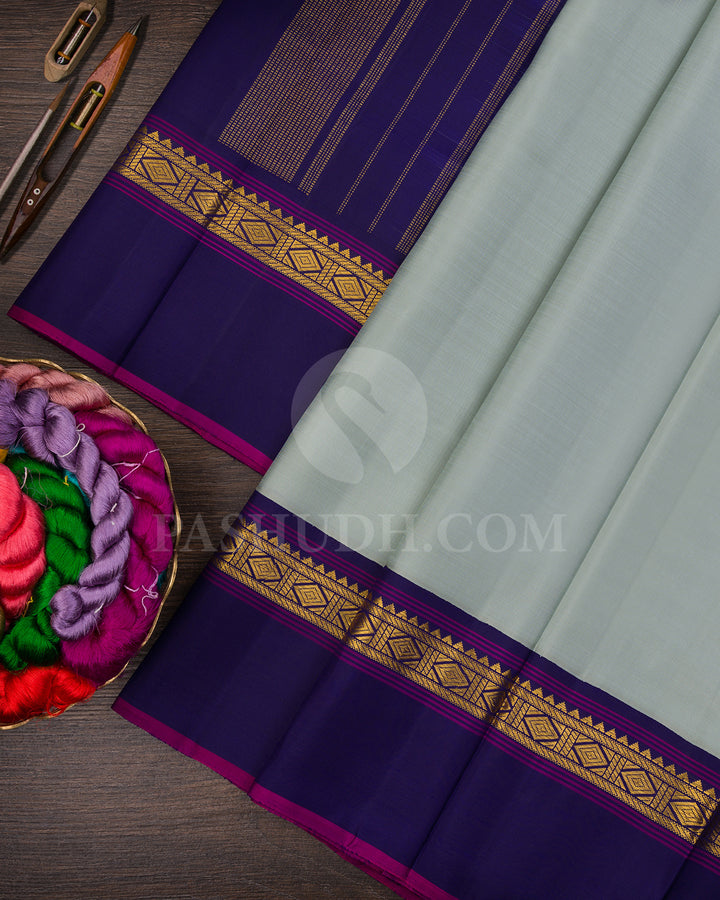 Pistachio Green And Midnight Blue Kanjivaram Silk Saree - BKF25