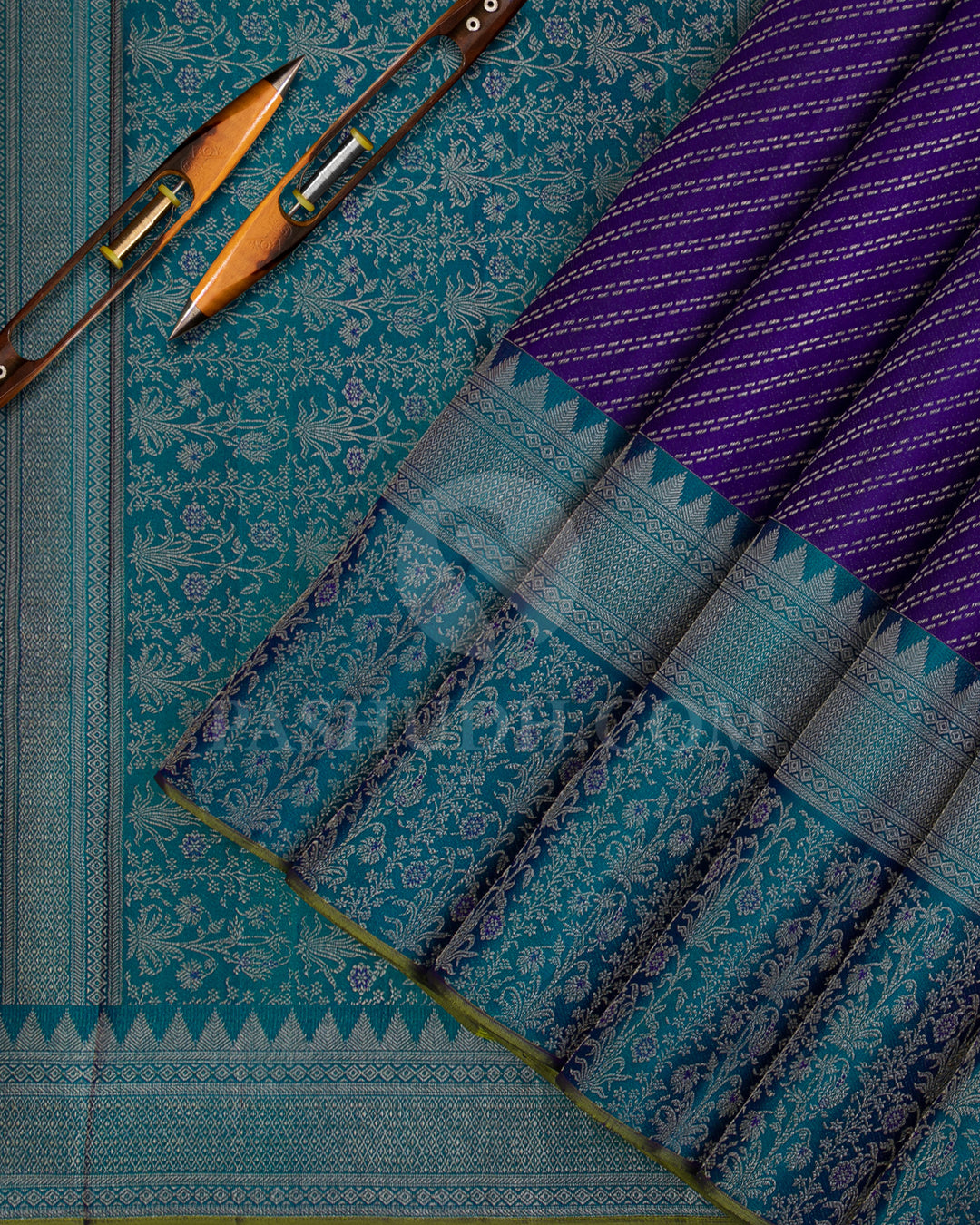 Purple And Blue Kanjivaram Silk Saree - DJ321(B)