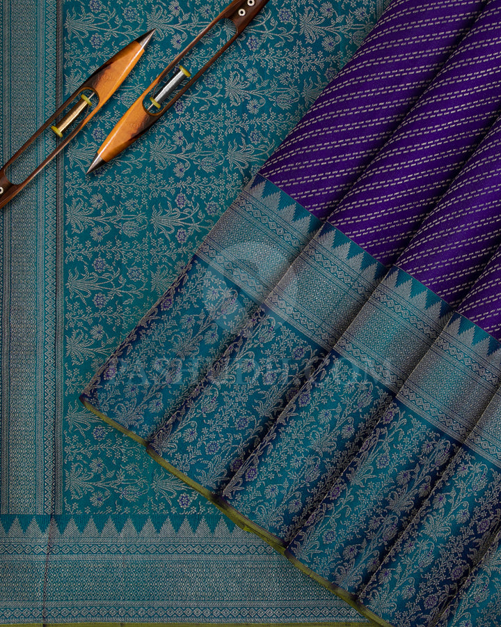 Purple And Blue Kanjivaram Silk Saree - DJ321(B)