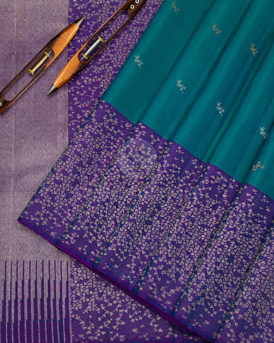 Rama Green & Blue Violet Kanjivaram Silk Saree - S1004 - View 2