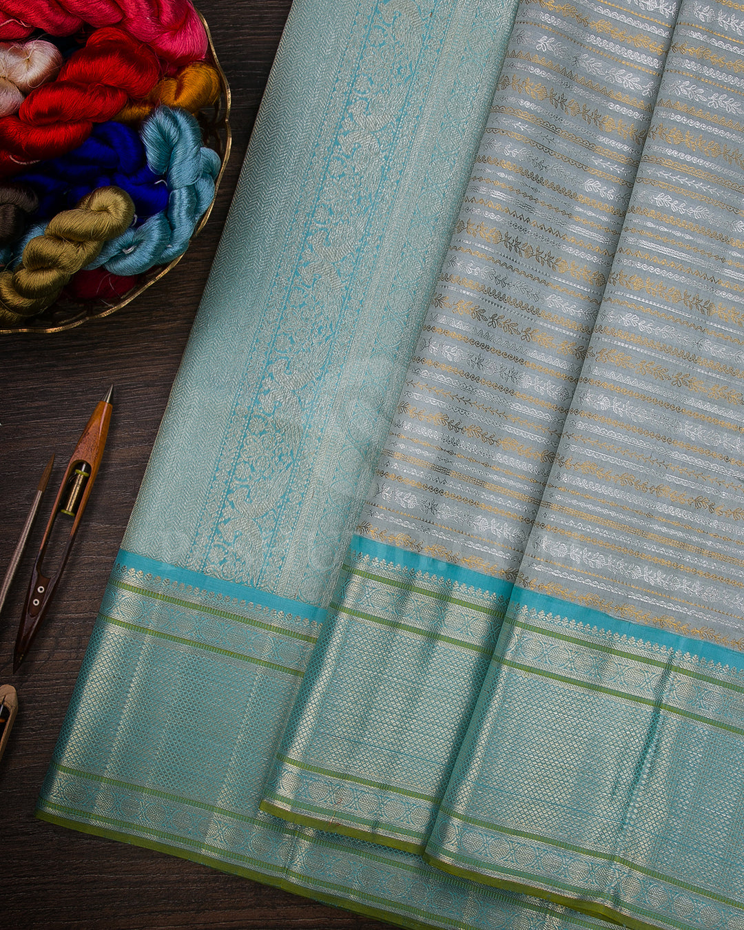Powder Blue And Sky Blue Kanjivaram Silk Saree - S1016(E)