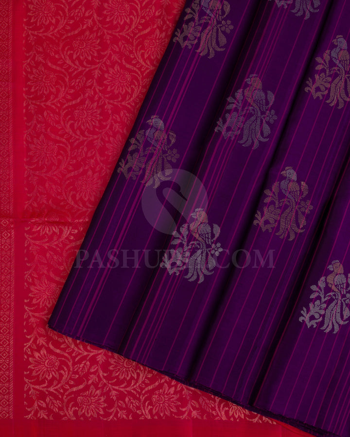 Purple And Orange Shot Pink Soft Silk Saree - C72
