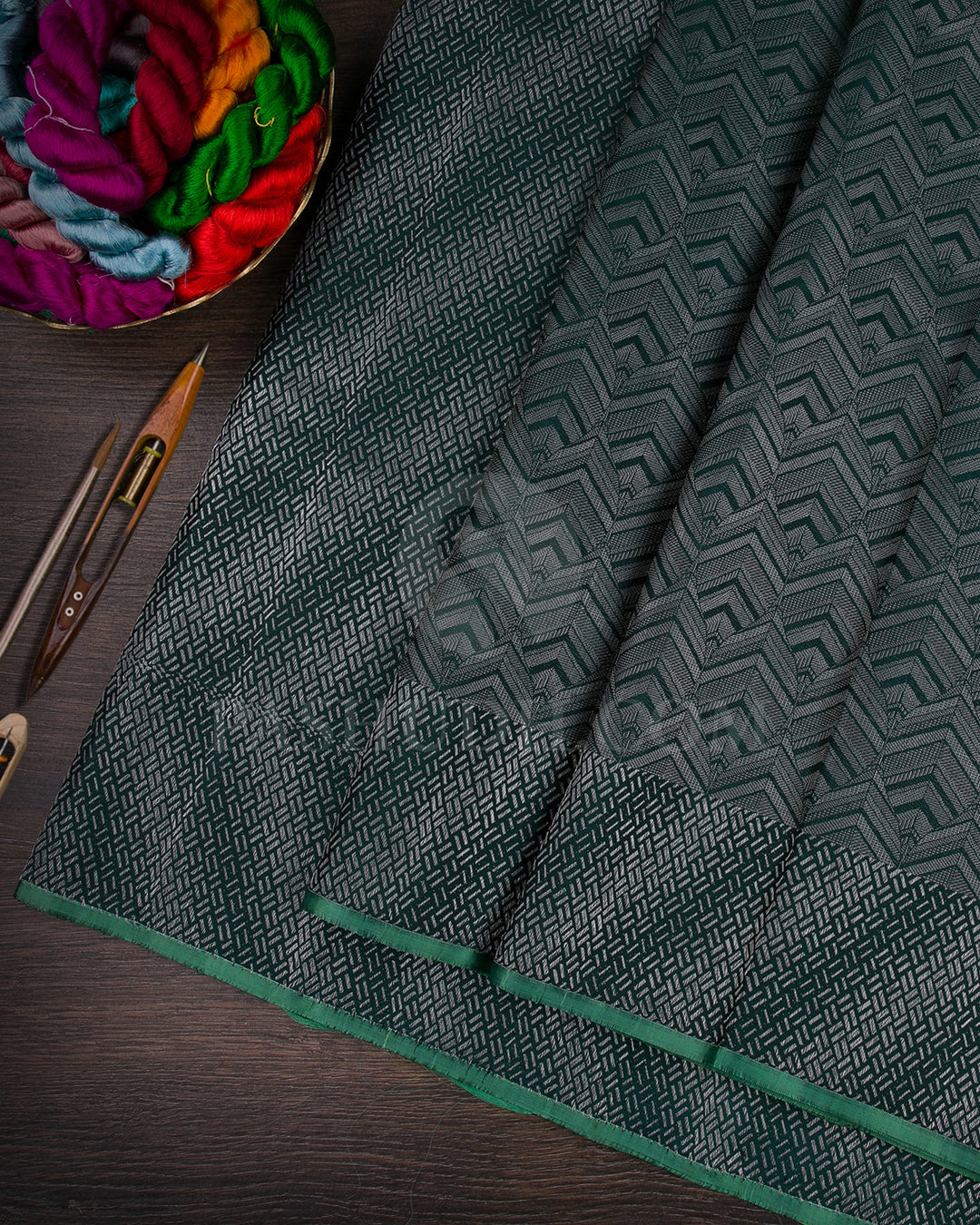 Pine Green And Rexona Blue Kanjivaram Silk Saree - D545(D)
