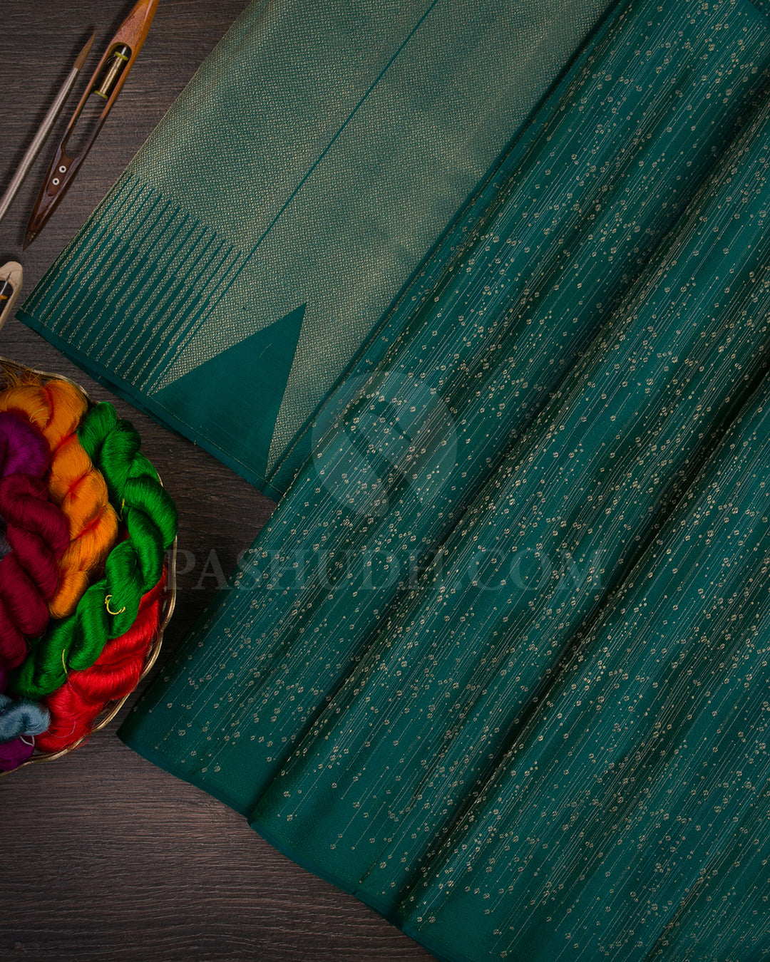 Pine Blue Borderless Kanjivaram Silk Saree - DJ305(D)