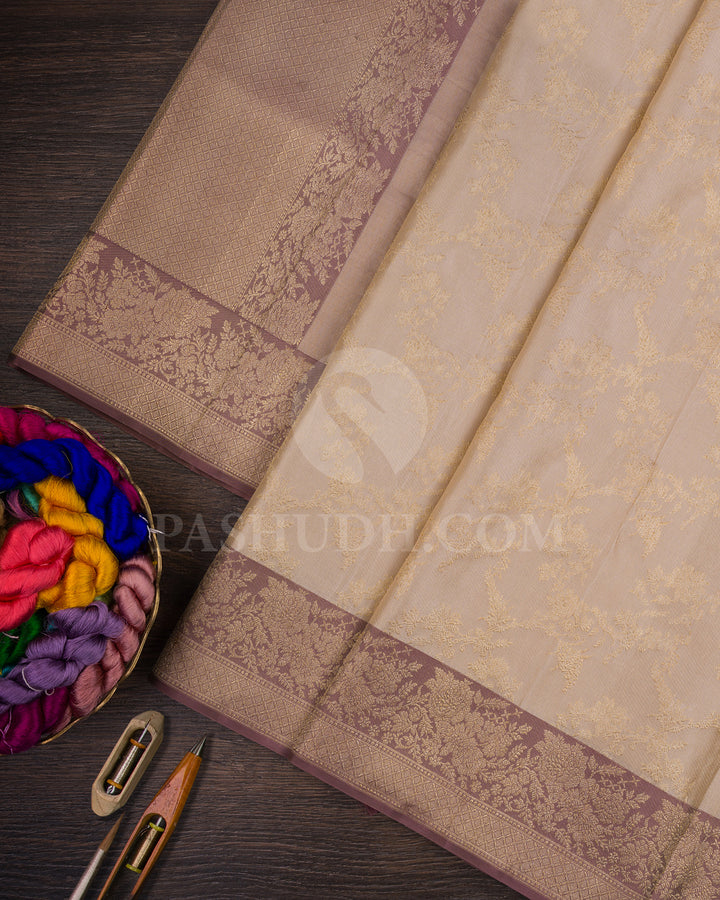 Cream And Mild Coffee Brown Kanjivaram Silk Saree -D594(C)