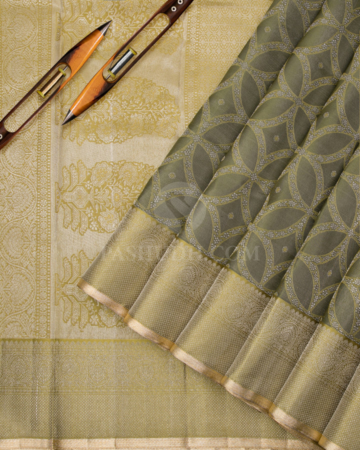 Pure Green & Olive Green Kanjivaram Silk Saree - D500(B) - View 1