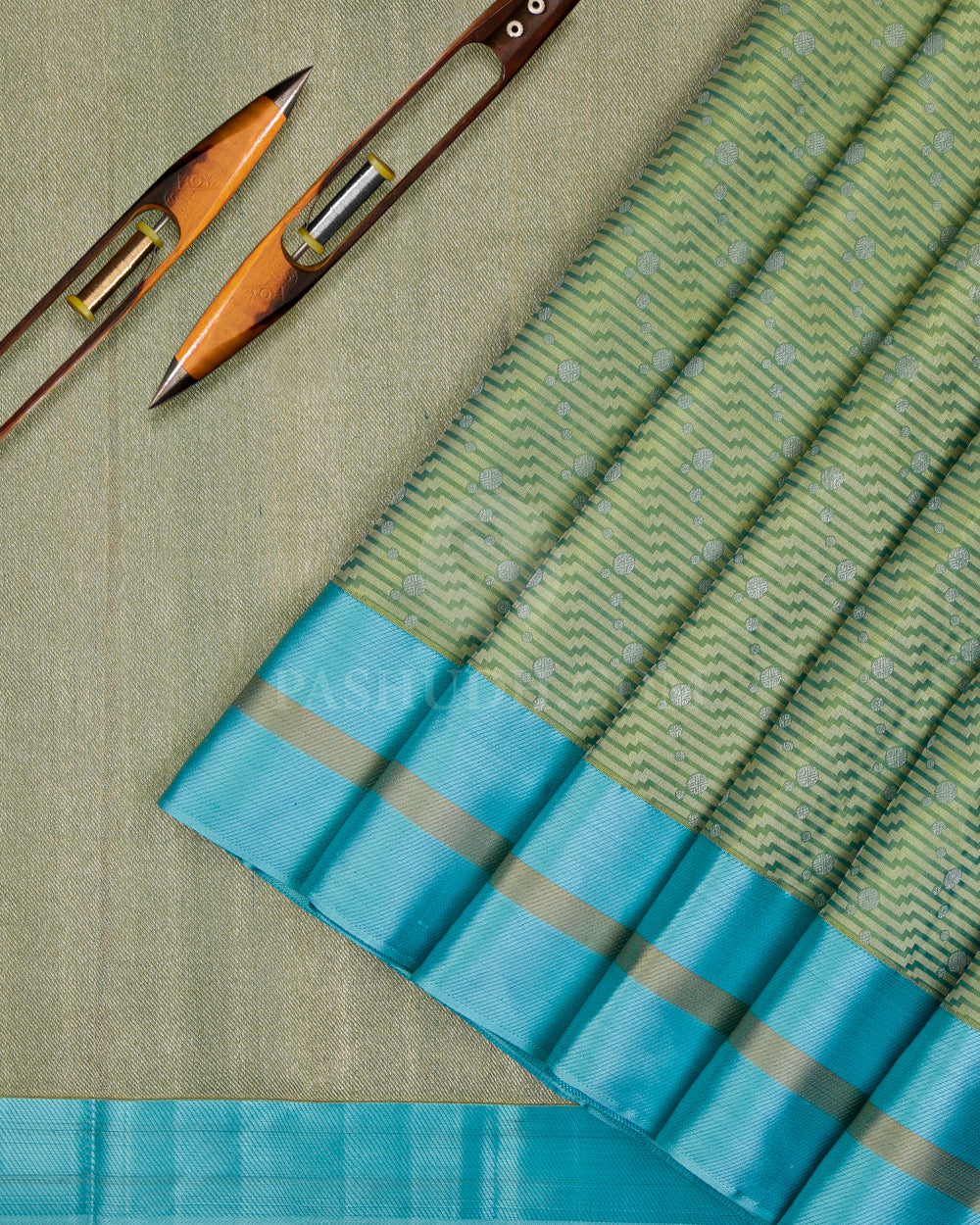 Light Green And Sky Blue Kanjivaram Silk Saree - D536(A) - View 1
