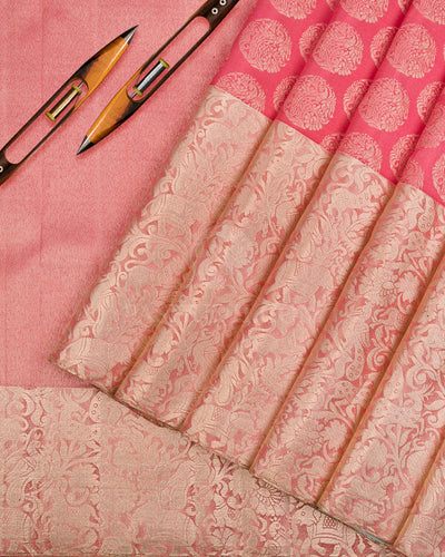 Candy Pink & Peach Pink Kanjivaram Silk Saree - S1102(A) - View 2