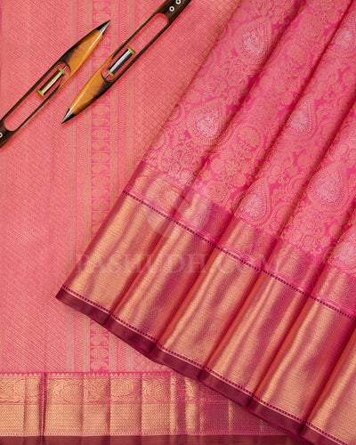 Taffy Pink Pure Zari Kanjivaram Silk Saree - P154(A) - View 2