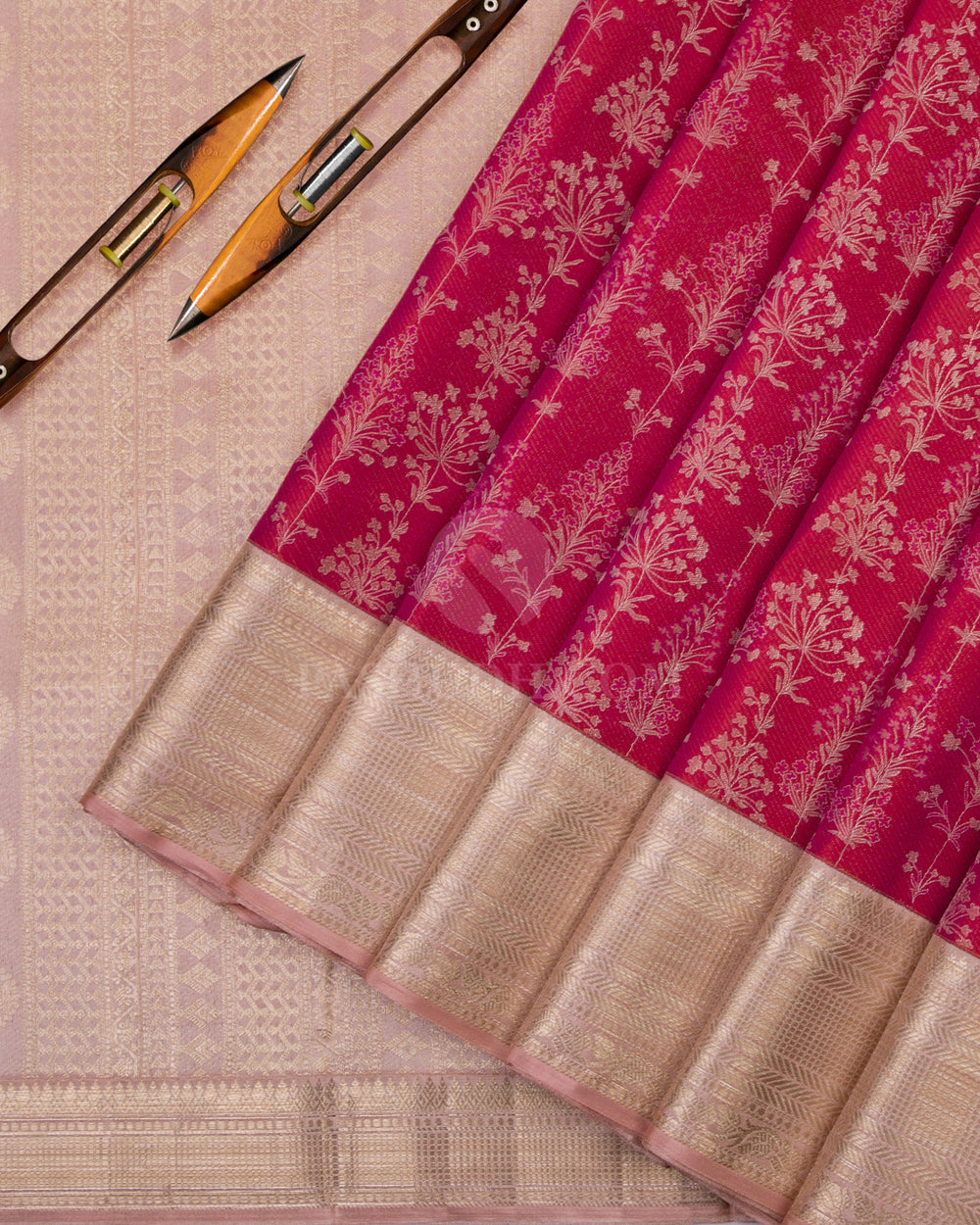 Pink and Peach Kanjivaram Silk Saree - D449 - View 2