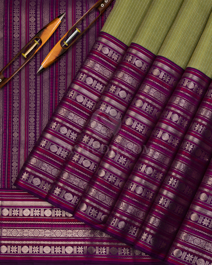 Pure Green & Dark Violet Kanjivaram Silk Saree - S1005 - View 2