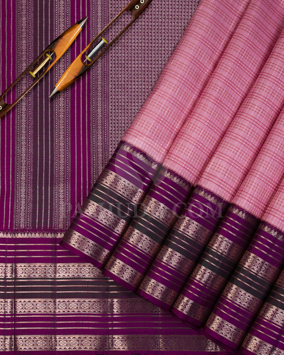 Mild Pink And Violet Kanjivaram Silk Saree - S1177(A) - View 2