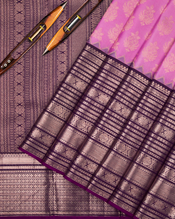 Pink and Violet Kanjivaram Silk Saree - D457 - View 2