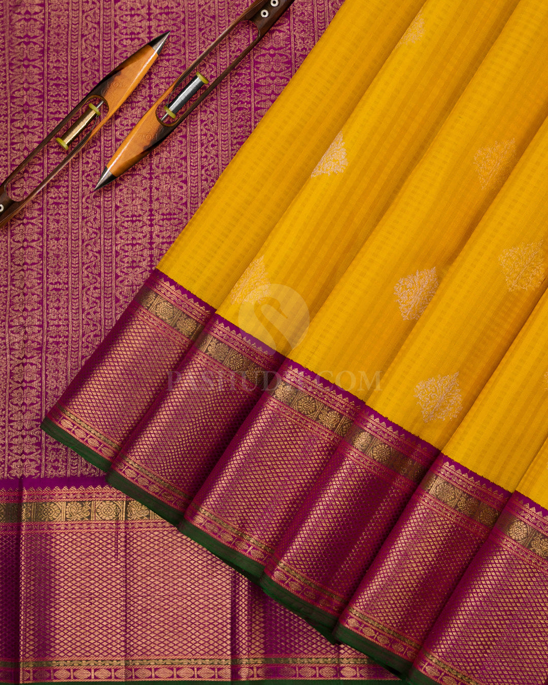 Yellow and Violet Pure Zari Kanjivaram Silk Saree - S774 - View 3