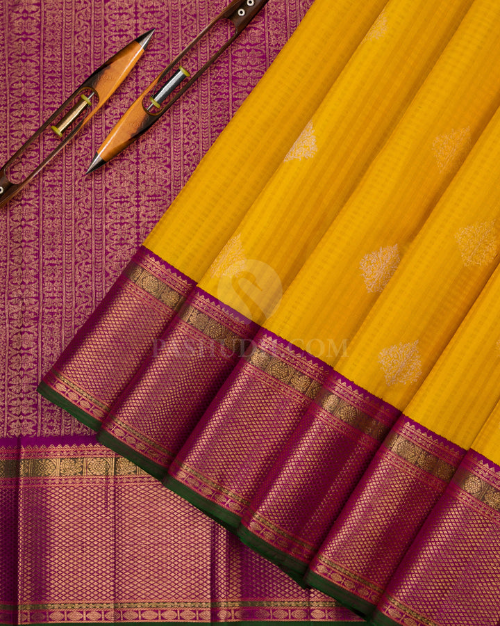 Yellow and Violet Pure Zari Kanjivaram Silk Saree - S774 - View 3