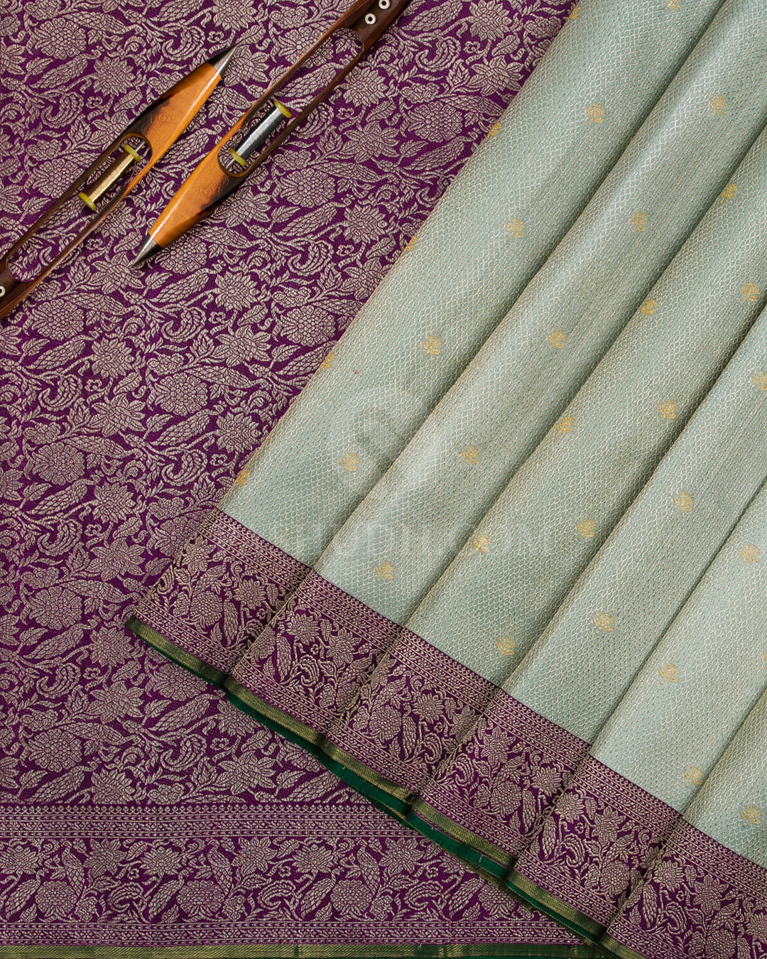 Powder Blue & Violet Pure Zari Kanjivaram Silk Saree - P140(B) - View 1