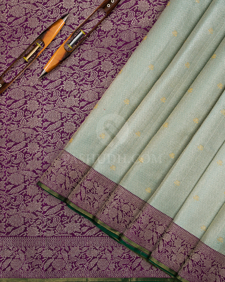 Powder Blue & Violet Pure Zari Kanjivaram Silk Saree - P140(B) - View 1