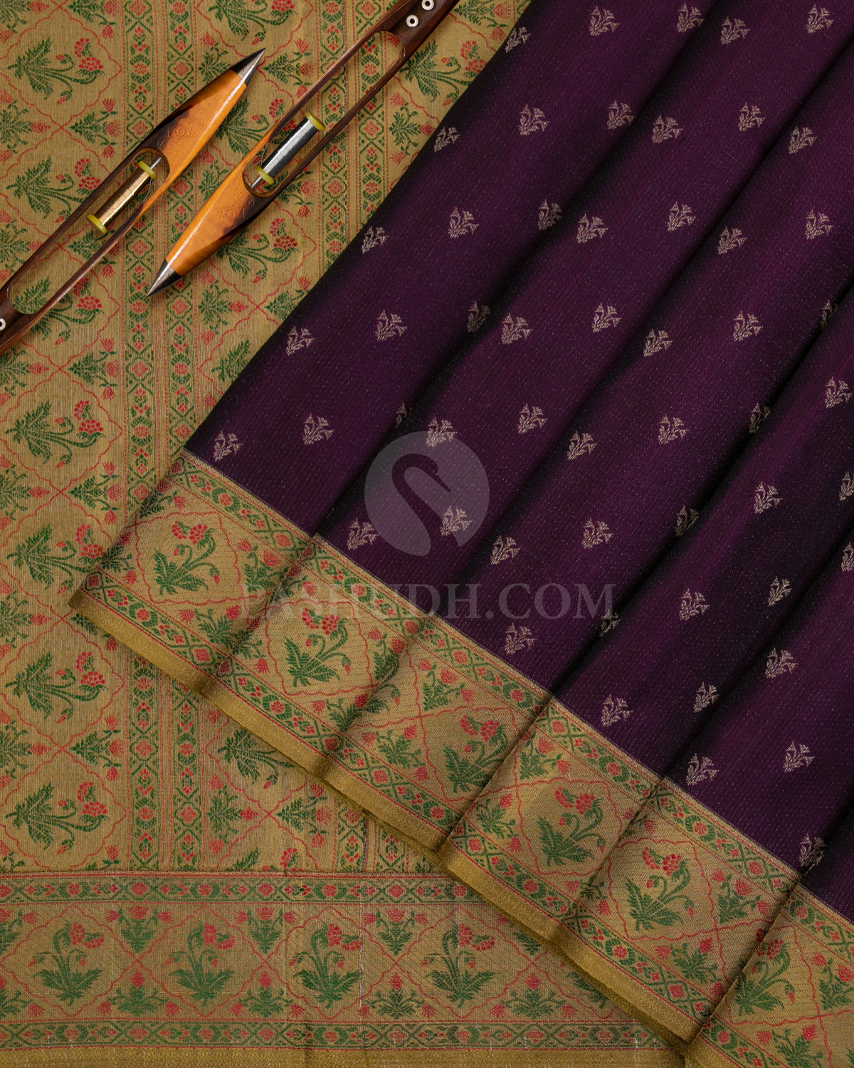 Purple and Golden Khaki Kanjivaram Silk Saree - DJ303(A) - View 1