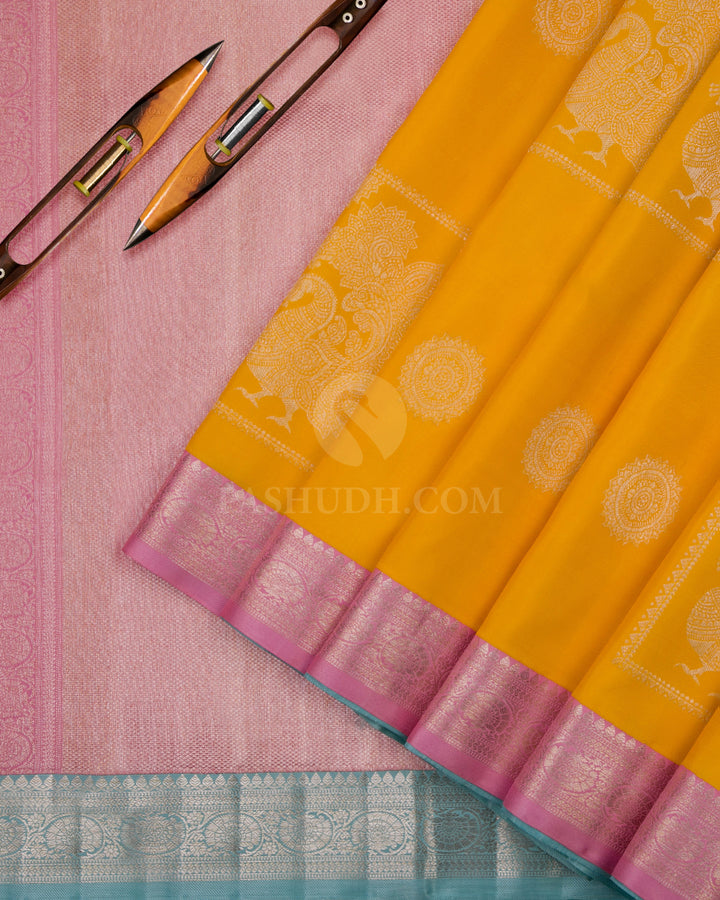 Yellow Ganga Jamuna Kanjivaram Silk Saree - S767- View 3