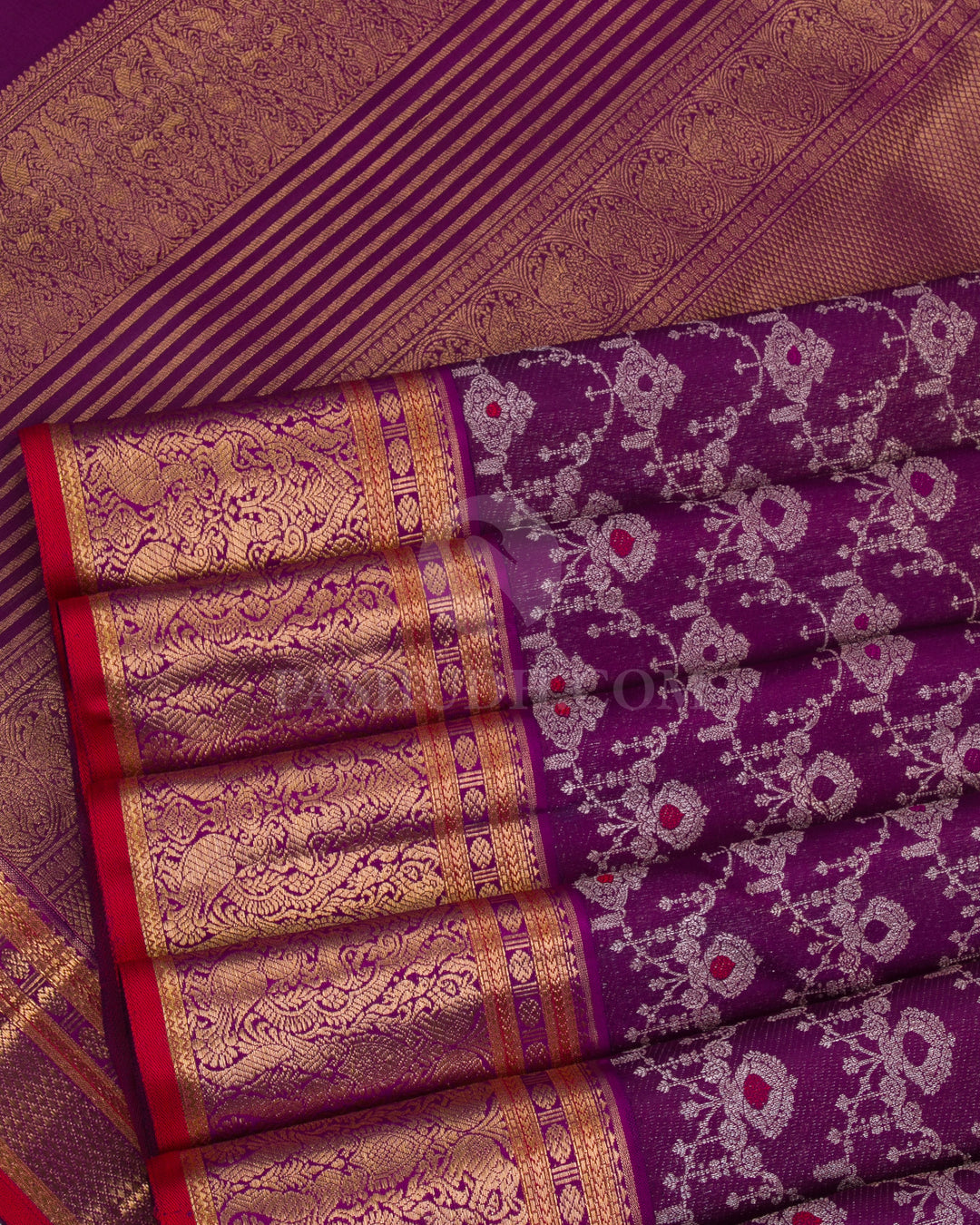 Purple & Green Kanjivaram Silk Saree - S1140(A) - View 4