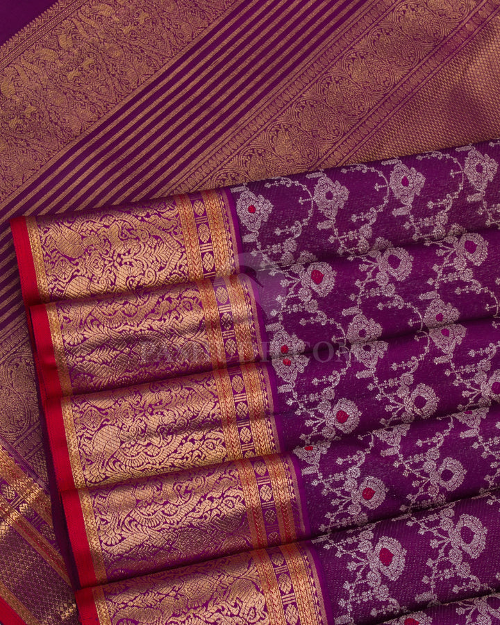 Purple & Green Kanjivaram Silk Saree - S1140(A) - View 4