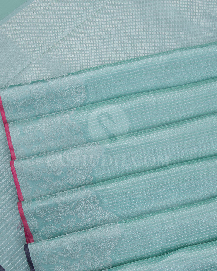 Powder Blue and Dark Purple Kanjivaram Silk Saree - D565(A)