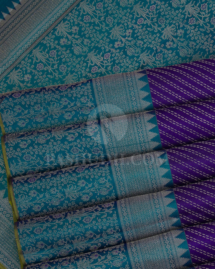 Purple And Blue Kanjivaram Silk Saree - DJ321(B)