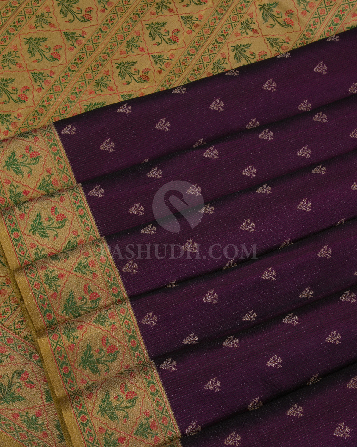 Purple and Golden Khaki Kanjivaram Silk Saree - DJ303(A) - View 3