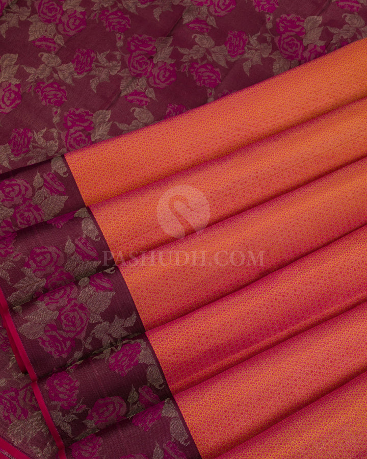 Pink Shot Orange and Purple Kanjivaram Silk Saree - DJ274(E) - View 3