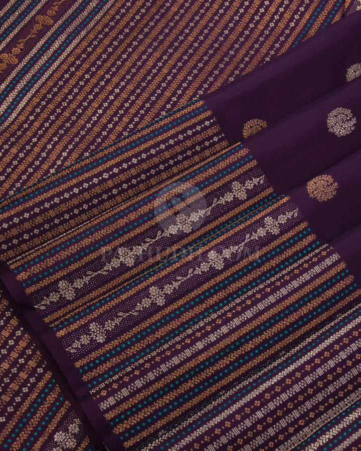 Purple & Double Shaded Blue & Green Kanjivaram Silk Saree - S1030(A) - View 4