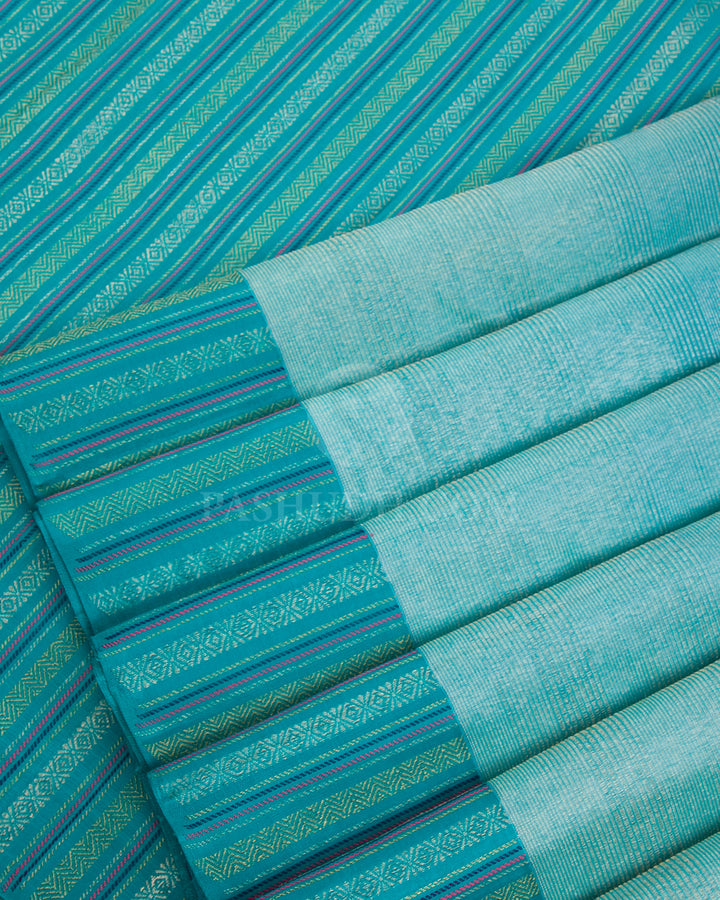 Powder Blue & Anandha Blue Kanjivaram Silk Saree - S1114(A) - View 3