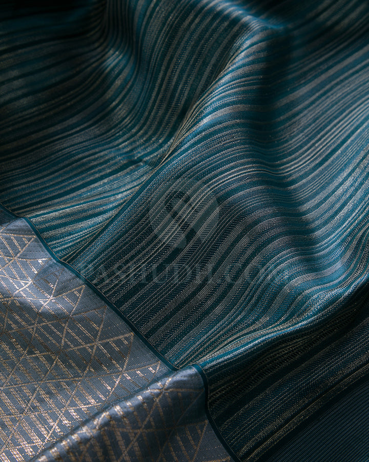 Peacock Blue And Powder Blue Kanjivaram Silk Saree - DT293(A)