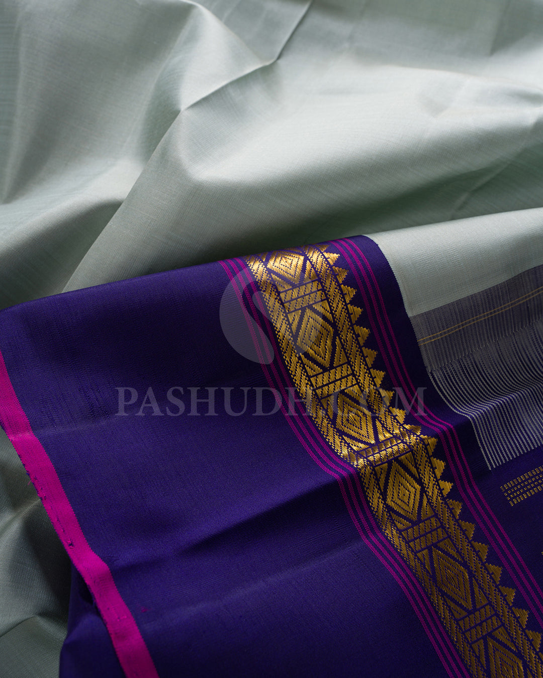 Pistachio Green And Midnight Blue Kanjivaram Silk Saree - BKF25