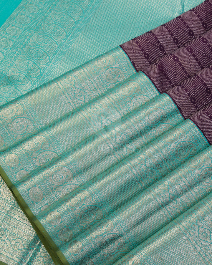 Purple & Sky Blue Kanjivaram Silk Saree - S1047(A) - View 4