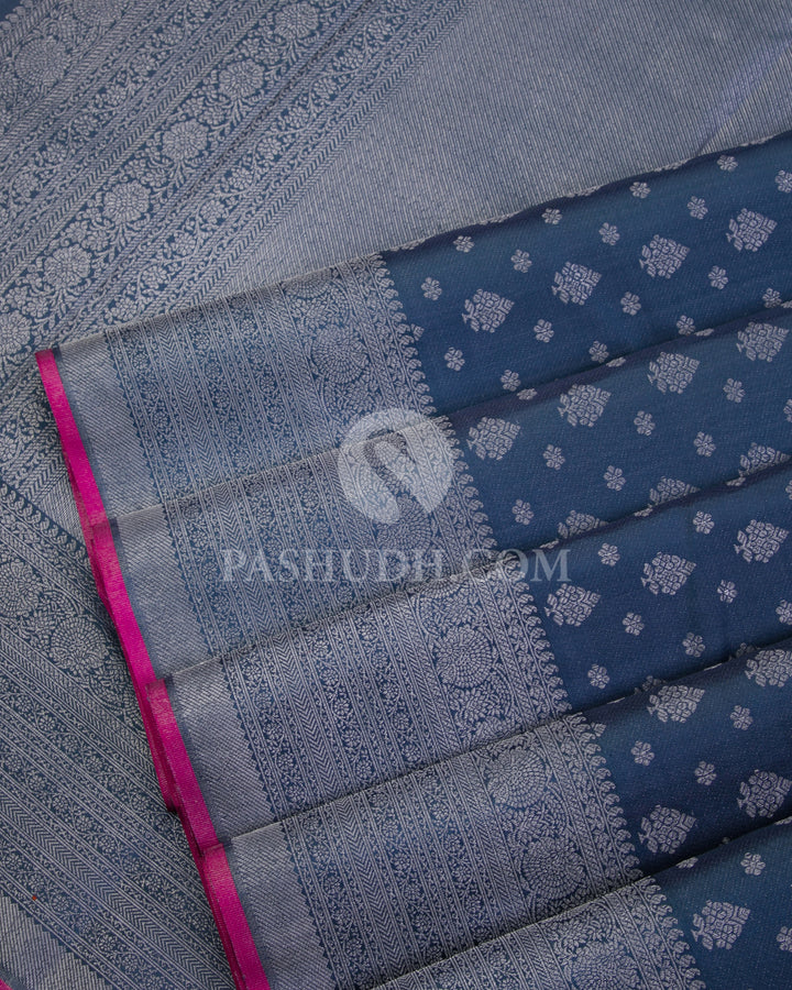 Pigeon Blue Kanjivaram Silk Saree - D475