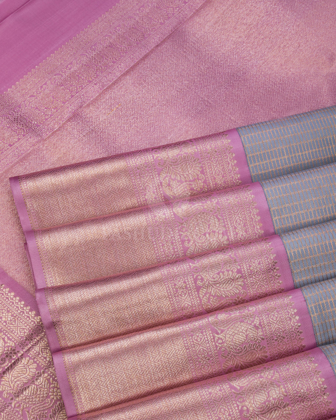 Powder Blue & Baby Pink Kanjivaram Silk Saree - S860 - View 4