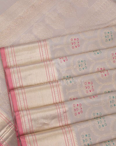 Ash Grey And Baby Pink Kanjivaram Silk Saree - S1052(B) - View 4