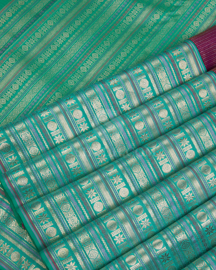 Violet & Sea Foam Green Kanjivaram Silk Saree - S1080(B) - View 4