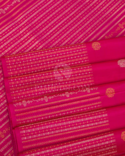Rani Pink And Golden Khaki Kanjivaram Silk Saree - S1030(C) - View 4