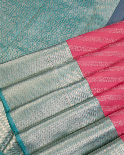Baby Pink and Sky Blue Kanjivaram Silk Saree - D524(A) - View 3