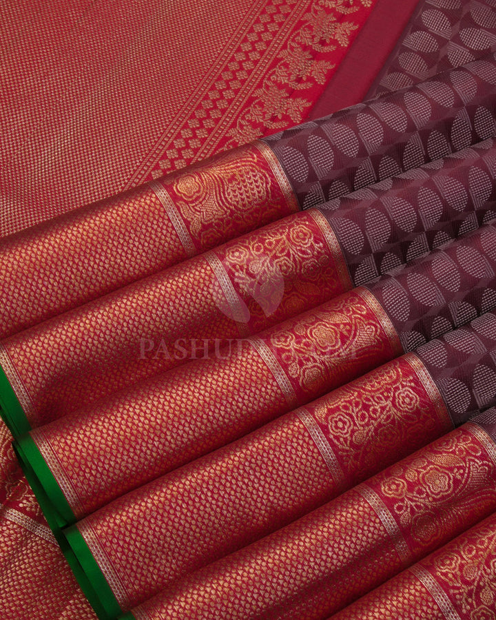 Plum & Red Kanjivaram Silk Saree - DT244(A)- View 3