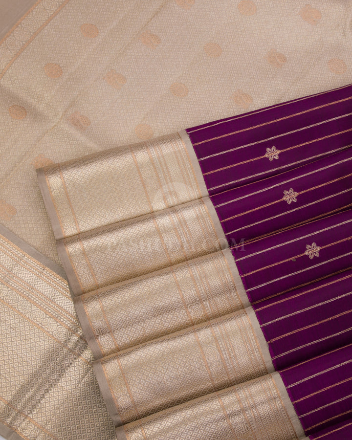 Purple & Greige  Zari Kanjivaram Silk Saree - S825 - View 5