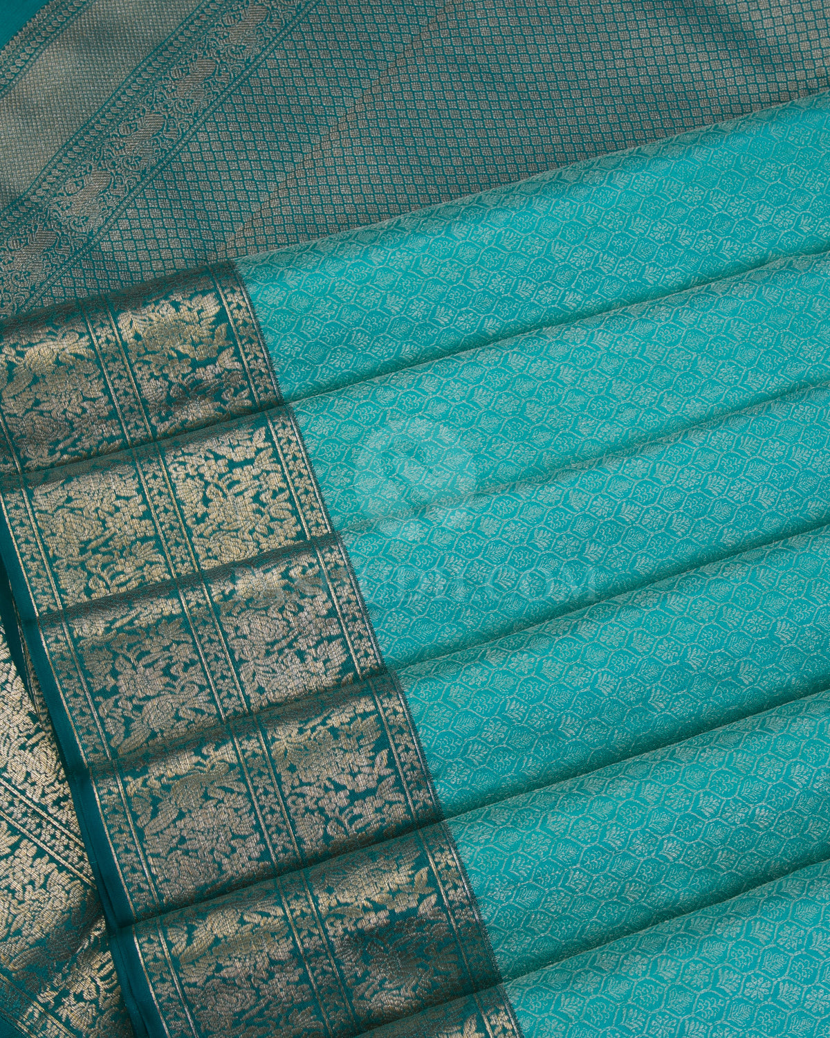 Turquoise Blue and Teal Kanjivaram Silk Saree - DT255(A) - View 3