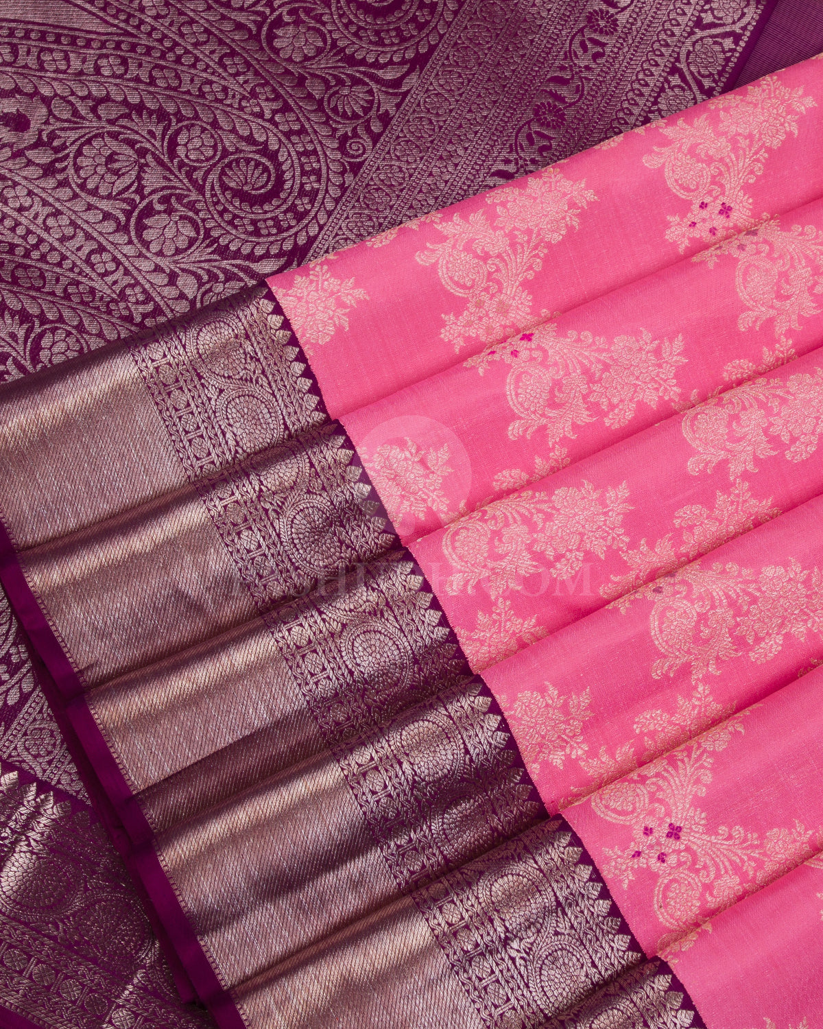 Bright Baby Pink & Violet Kanjivaram Silk Saree - S1093(A) - View 4