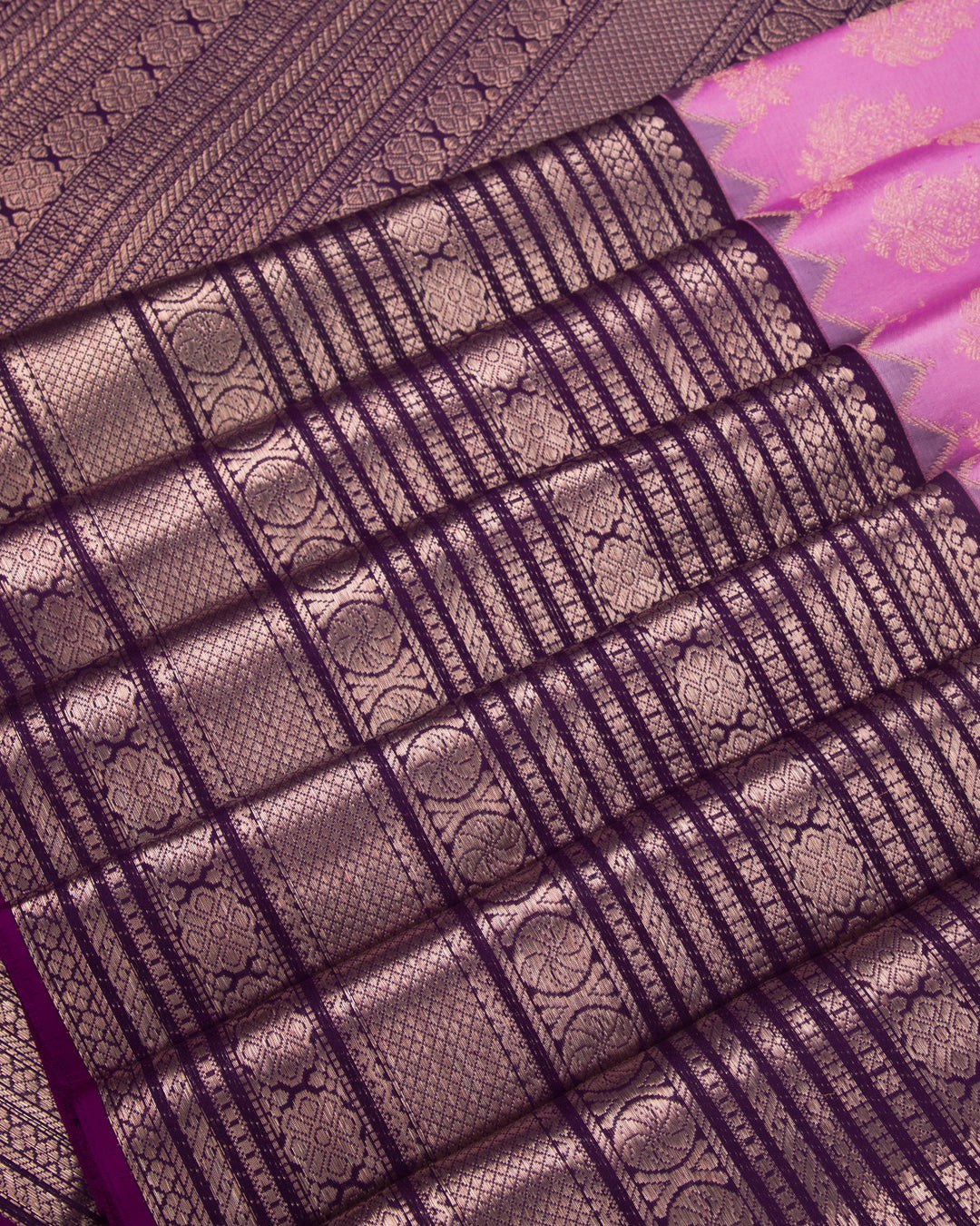 Pink and Violet Kanjivaram Silk Saree - D457 - View 4